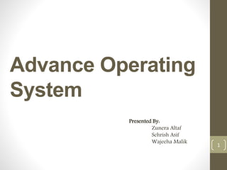 Advance Operating
System
1
Presented By:
Zunera Altaf
Sehrish Asif
Wajeeha Malik
 