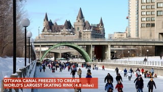 OTTAWA CANAL FREEZES TO CREATE
WORLD’S LARGEST SKATING RINK (4.8 miles)
 