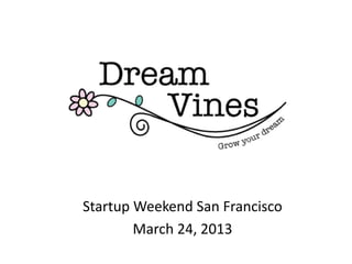 Startup Weekend San Francisco
March 24, 2013
 