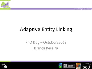 www.insight-­‐centre.org	
  www.insight-­‐centre.org	
  
Adap%ve	
  En%ty	
  Linking	
  
PhD	
  Day	
  –	
  October/2013	
  
Bianca	
  Pereira	
  
 