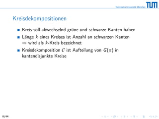 Kreisdekompositionen
Kreis soll abwechselnd grüne und schwarze Kanten haben
Länge k eines Kreises ist Anzahl an schwarzen Kanten
⇒ wird als k-Kreis bezeichnet
Kreisdekomposition C ist Aufteilung von G(π) in
kantendisjunkte Kreise
8/44
 