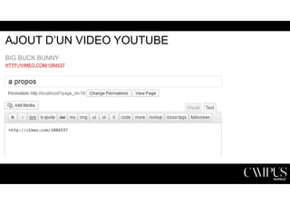 AJOUT D’UN VIDEO YOUTUBE 
BIG BUCK BUNNY 
HTTP://VIMEO.COM/1084537 
 