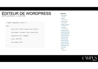 ÉDITEUR DE WORDPRESS 
APPEARANCE >> EDITOR 
 