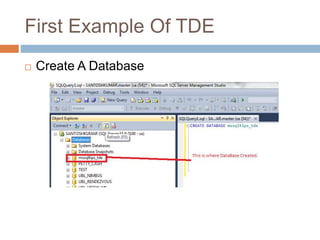 First Example Of TDE 
 Create A Database 
 