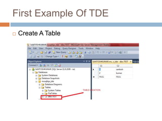 First Example Of TDE 
 Create A Table 
 