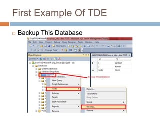 First Example Of TDE 
 Backup This Database 
 