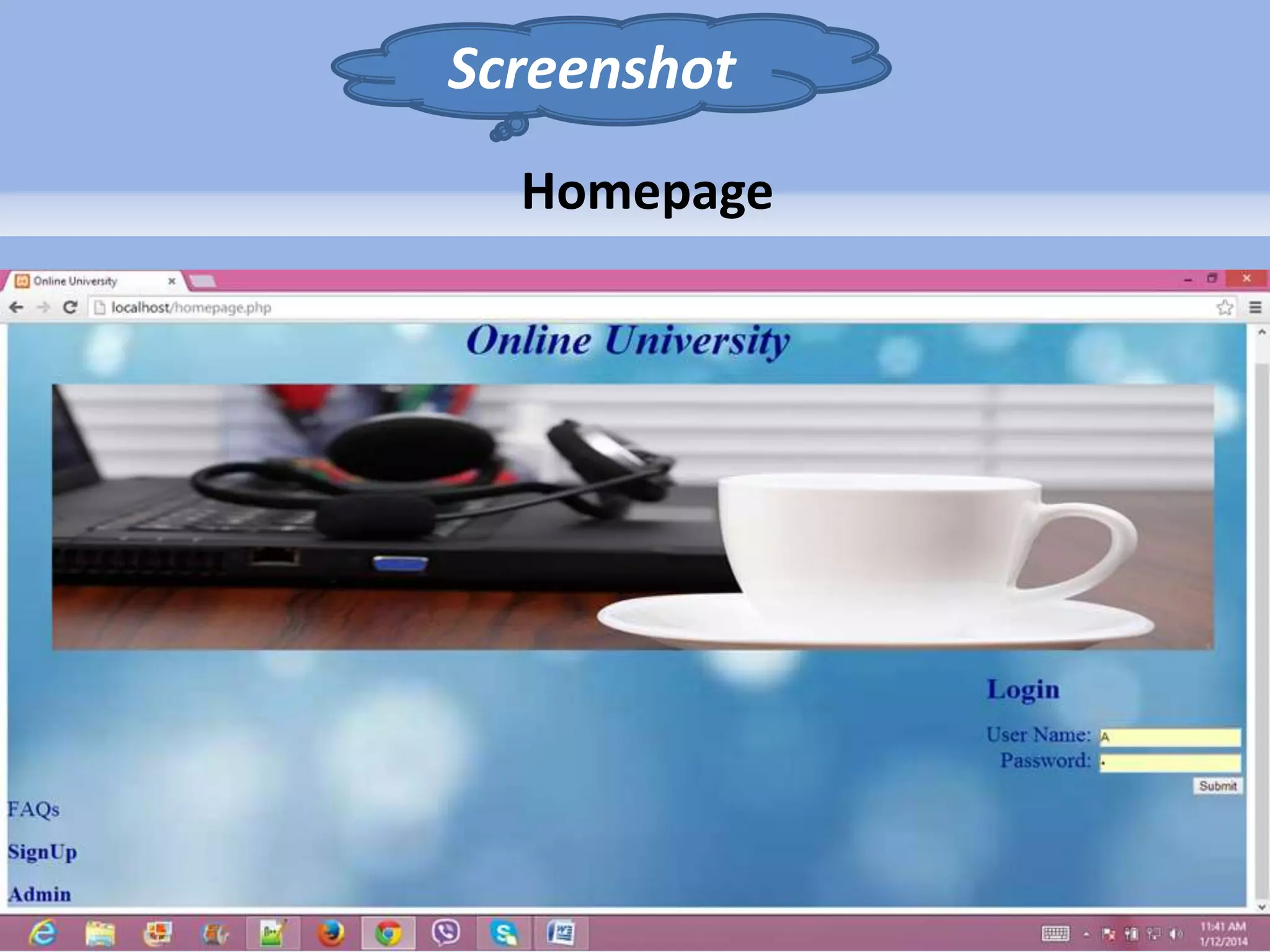 Screenshot 
Homepage 
 