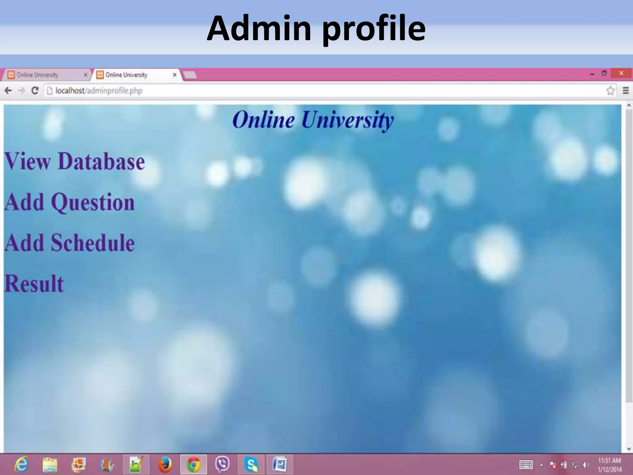 Admin profile 
 