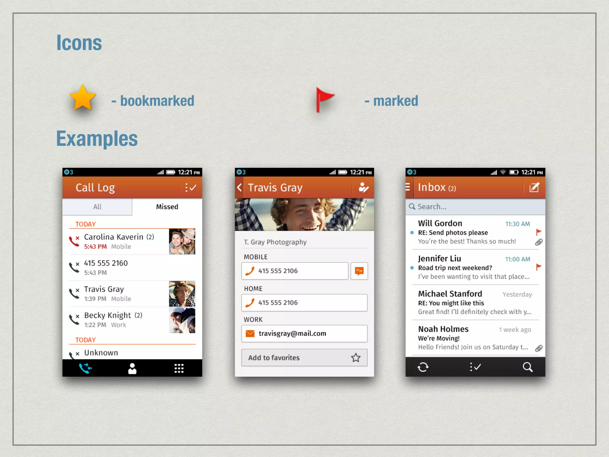 Icons 
- bookmarked - marked 
Examples 
 