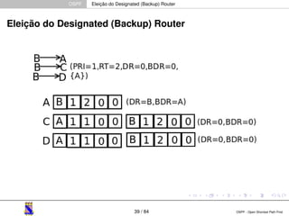 OSPF Eleição do Designated (Backup) Router 
Eleição do Designated (Backup) Router 
39 / 84 OSPF - Open Shortest Path First 
 