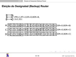 OSPF Eleição do Designated (Backup) Router 
Eleição do Designated (Backup) Router 
43 / 84 OSPF - Open Shortest Path First 
 