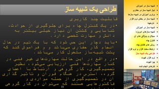 15 
شبیه ساز در آموزش  
نیاز شبیه ساز در حفاری  
برتری آموزش در شبیه سازها  
شبیه ساز در بخش نرم افزار  
تارخچه  
شبیه ساز در آموزش  
شبیه سازهای امروزه  
سیلان و ویژگی های آن  
کنترل چاه  
روش های کشتن چاه  
ارتباط سخت افزار و نرم افزار  
طراحی یک شبیه ساز  
نرم افزار کیوت  
چرا کیوت  
کارهای انجام شده  
 