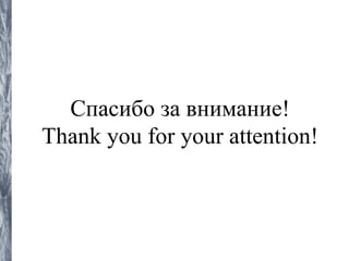 Спасибо за внимание! 
Thank you for your attention! 
