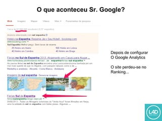O que aconteceu Sr. Google?
Depois de configurar
O Google Analytics
O site perdeu-se no
Ranking...
 