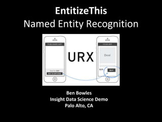 Ben Bowles
Insight Data Science Demo
Palo Alto, CA
EntitizeThis
Named Entity Recognition
 