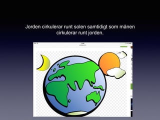 Jorden cirkulerar runt solen samtidigt som månen
cirkulerar runt jorden.
 