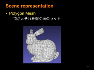 Scene representation
?? Polygon Mesh
C?픵Ȥ򿎤Υå
12
 