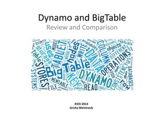 Dynamo and BigTable
Review and Comparison
IEEEI 2014
Grisha Weintraub
 