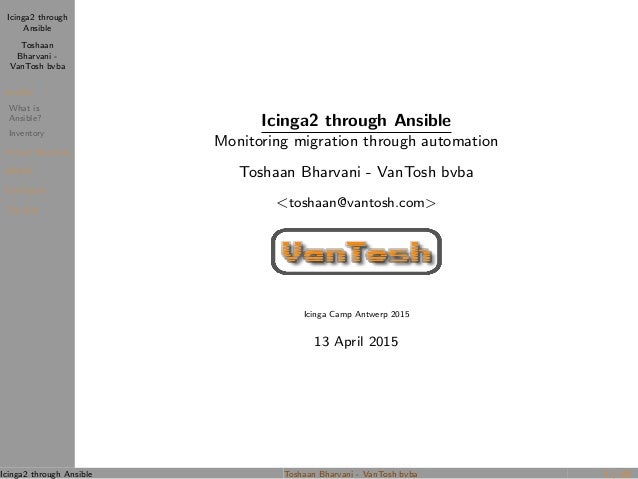 toshaan bharvani icinga2 and ansible how to manage and what is ansible