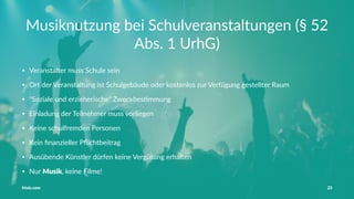 Vorstellung Einführung Medienrecht in der Schule Häuﬁge Fehler OER OER-Quellen Fazit
Öﬀentliche Auﬀührung von Filmen
Medienzentren haben Filme mit entsprechenden Lizenzen
Ansonsten Lizenz über MPLC (Motion Picture Licensing
Company)
Einzellizenz
Schirmlizenz (1 Jahr)
Tobias Frischholz CC BY-SA 4.0
Medienrecht und Open Educational Resources (OER)
 