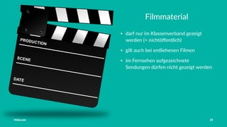 Vorstellung Einführung Medienrecht in der Schule Häuﬁge Fehler OER OER-Quellen Fazit
Bilder im Internet
(Schriftliche) Einholung der Erlaubnis vom Urheber
Quellenangabe!
Tobias Frischholz CC BY-SA 4.0
Medienrecht und Open Educational Resources (OER)
 