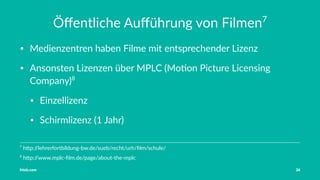 Vorstellung Einführung Medienrecht in der Schule Häuﬁge Fehler OER OER-Quellen Fazit
Medienarbeit wie Hörspiel oder Schulradio
Musik muss über GEMA lizensiert werden
besser GEMA-freie Musik (wir kommen später dazu. . . )
Tobias Frischholz CC BY-SA 4.0
Medienrecht und Open Educational Resources (OER)
 