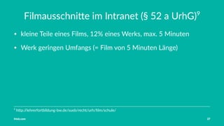 Vorstellung Einführung Medienrecht in der Schule Häuﬁge Fehler OER OER-Quellen Fazit
Recht auf informationelle Selbstbestimmung
Art. 1 (1) GG
z.B. "unpassende
Fotos" oder
Verunstaltung von
Fotos Quelle: Airwolfhound, "Lion - Linton Zoo" unter
CC-BY-SA,
https://creativecommons.org/licenses/by.sa/2.0/,
https://flic.kr/p/qR9fnt [Abgeändert]
Tobias Frischholz CC BY-SA 4.0
Medienrecht und Open Educational Resources (OER)
 