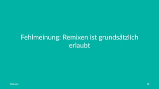 Vorstellung Einführung Medienrecht in der Schule Häuﬁge Fehler OER OER-Quellen Fazit
Creative Commons
Quelle: Martin Mißfeldt, "Creative Commons - Was ist und bedeutet das?" unter CC-BY-SA 3.0,
https://creativecommons.org/licenses/by4sa/3.0/de/,
http://www.bildersuche.org/creative-commons-infografik.php [Ausschnitt]]
Tobias Frischholz CC BY-SA 4.0
Medienrecht und Open Educational Resources (OER)
 
