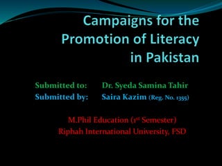 Literacy Campaigns in Pakistan | PPTX