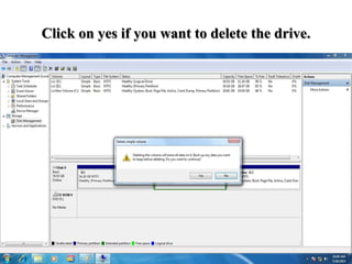 Click on yes if you want to delete the drive.
 