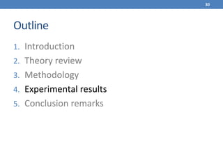 Outline
1. Introduction
2. Theory review
3. Methodology
4. Experimental results
5. Conclusion remarks
30
 