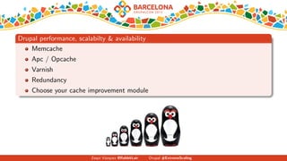 Drupal performance, scalabilty & availability
Memcache
Apc / Opcache
Varnish
Redundancy
Choose your cache improvement module
Zequi V´azquez @RabbitLair Drupal #ExtremeScaling
 