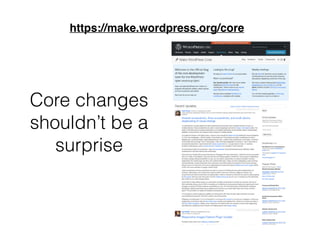 https://make.wordpress.org/core
Core changes
shouldn’t be a
surprise
 