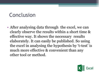 Analysing a hypothetical data with t-test in excel | PPSX