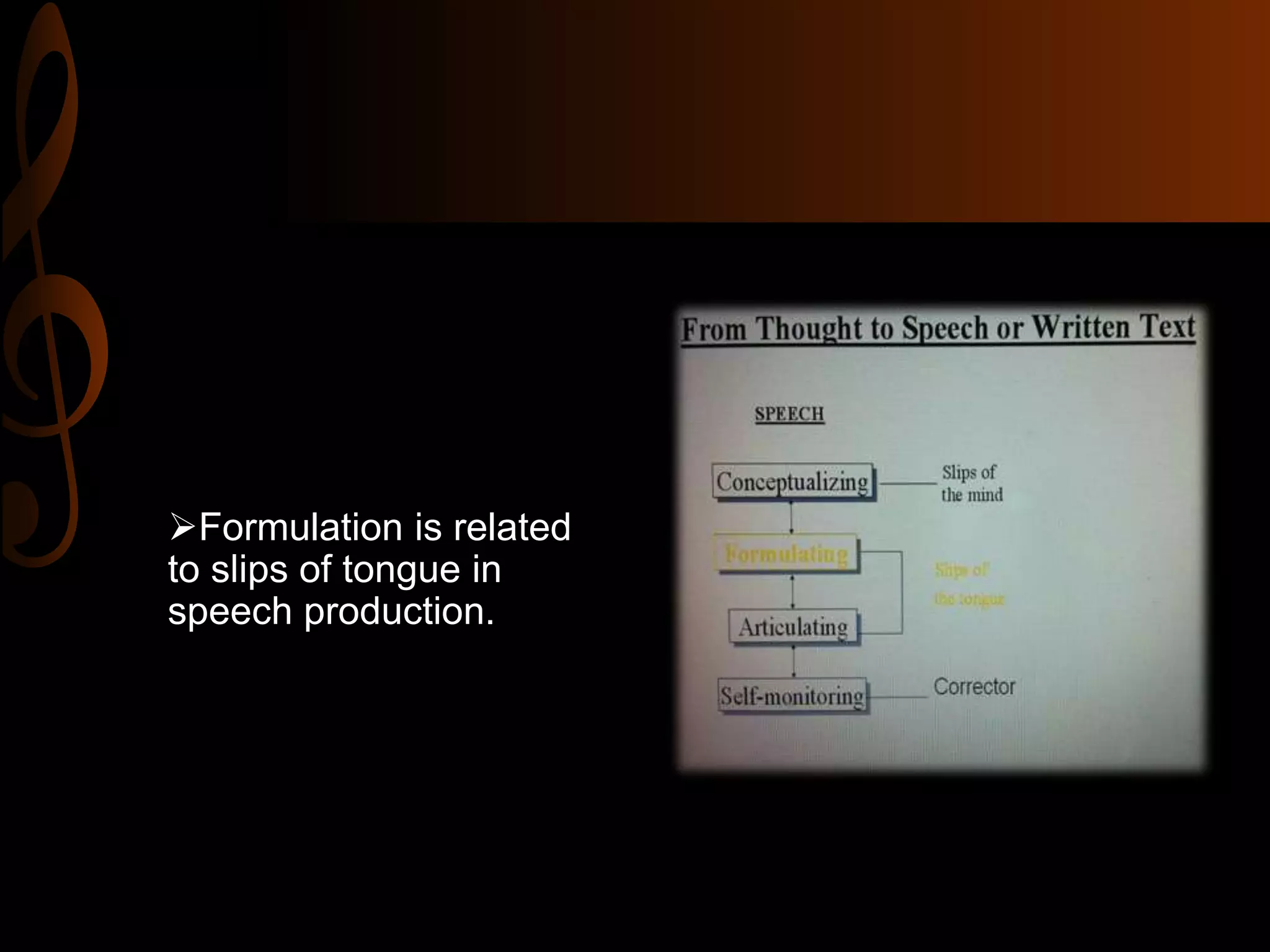Formulation is related
to slips of tongue in
speech production.
 