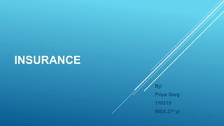 INSURANCE
By:
Priya Garg
110310
MBA 2nd yr
 