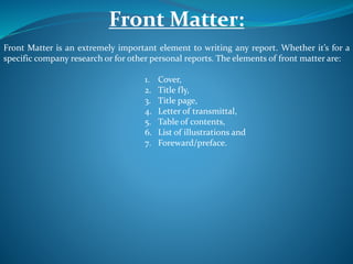 Presentation on Organization and Content of a Long Formal Report | PPTX