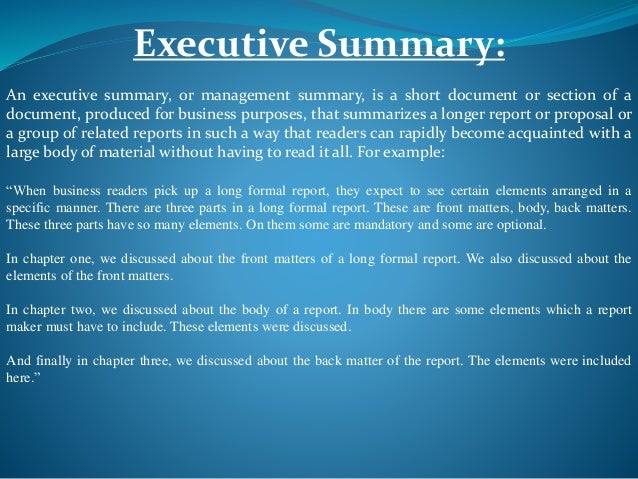 presentation on organization and content of a long formal report