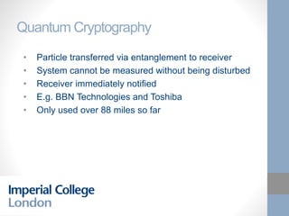 Applications of Quantum Entanglement Presentation | PDF