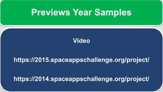 For more information
International
https://2016.spaceappschallenge.org/
https://www.facebook.com/spaceappschallenge
https:...