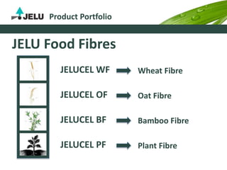 Product Portfolio
JELU Food Fibres
JELUCEL WF Wheat Fibre
JELUCEL OF Oat Fibre
JELUCEL BF Bamboo Fibre
JELUCEL PF Plant Fibre
 