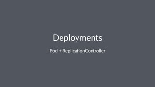 Deployments
Pod + Replica-onController
 