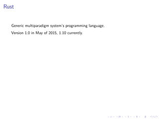 .
.
.
.
.
.
.
.
.
.
.
.
.
.
.
.
.
.
.
.
.
.
.
.
.
.
.
.
.
.
.
.
.
.
.
.
.
.
.
.
Rust
Generic multiparadigm system’s programming language.
Version 1.0 in May of 2015, 1.10 currently.
 