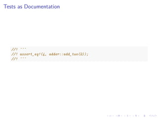 .
.
.
.
.
.
.
.
.
.
.
.
.
.
.
.
.
.
.
.
.
.
.
.
.
.
.
.
.
.
.
.
.
.
.
.
.
.
.
.
Tests as Documentation
//! ```
//! assert_eq!(4, adder::add_two(2));
//! ```
 