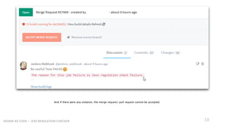 18DESIGN AS CODE - LESS REGULATION CHECKER
And if there were any violation, the merge request/ pull request cannot be accepted.
 