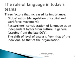 Language Diversity and its Impact on Team Performance | PPTX