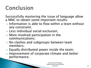 Language Diversity and its Impact on Team Performance | PPTX