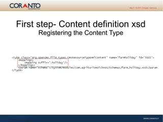 First step- Content definition xsd
Registering the Content Type
 