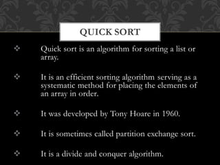 Quick Sort | PPTX | Programming Languages | Computing