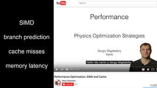SIMD
branch prediction
cache misses
memory latency
 